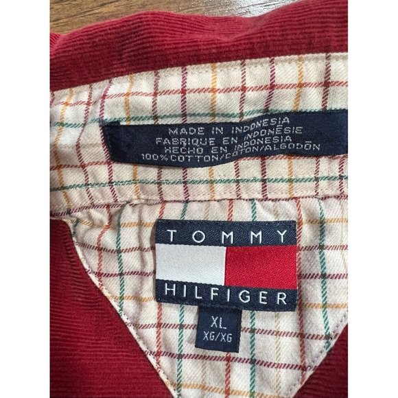 Vintage Tommy Hilfiger Shirt Men Extra Large Red Burgundy Corduroy - Picture 5 of 5